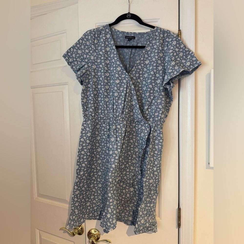 J. Crew Factory/Mercantile Dress, Blue with White Flowers, Medium